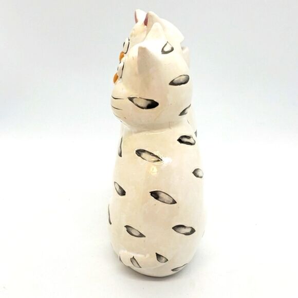 Glazed Ceramic Vintage Cheek-to-Cheek Pottery Cat Coin Bank AS IS - Picture 4 of 7